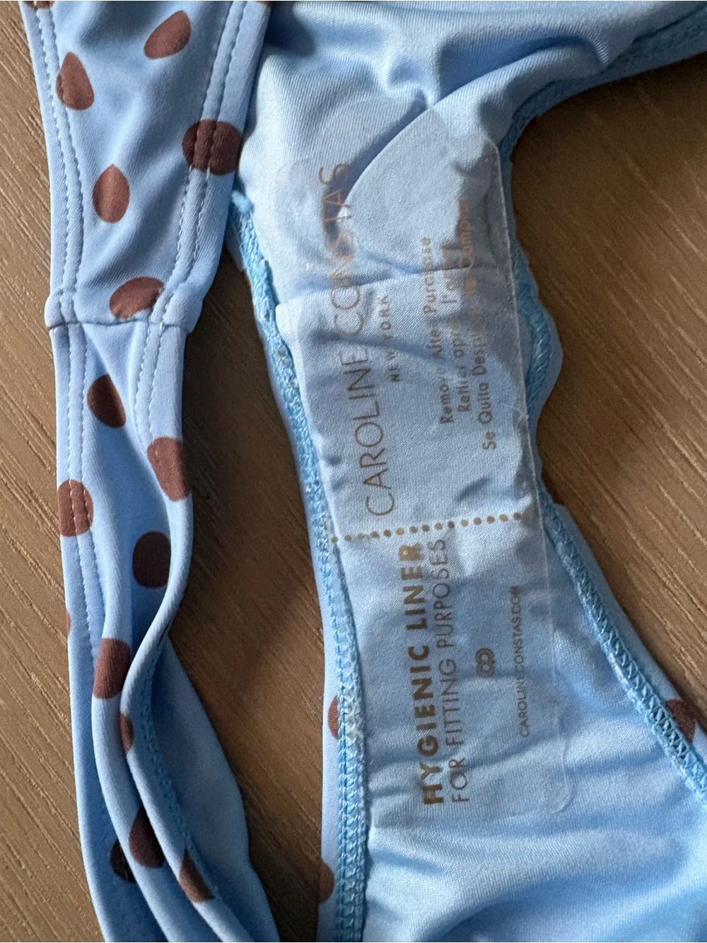 Caroline Constas Light Blue Bikini Set with Brown Polka Dots